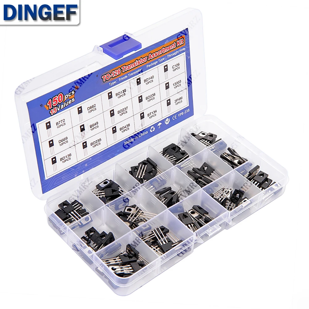 150PCS TO-126 Transistor Sortiment Kit Pack B772 D882 BD140 BD139 C106 D669 B649 D238 D237 13003 BD235 BD136 BD438 BT134 2P4M