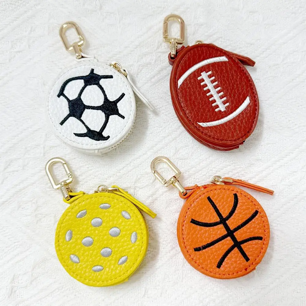 

Sports Mini Coin Purse PU Leather Football Basketball Cute Pouch Keychain Wallet, Rugby Zipper J3E7