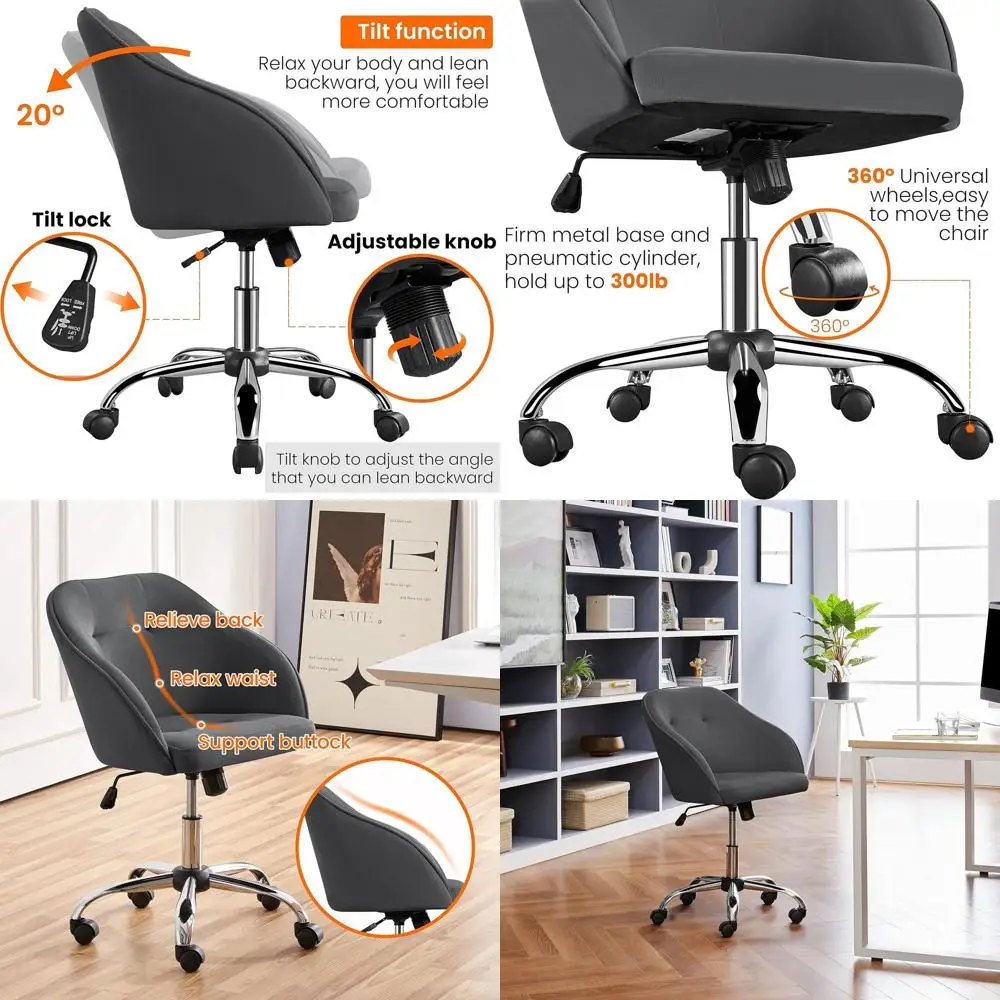 

Adjustable Height Swivel Mid-Back Desk Chair with Large Seat and Armrests on Wheels