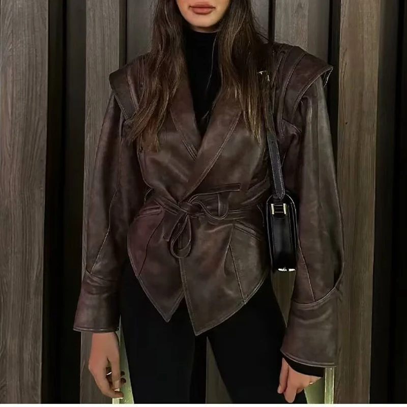 2025 Women Spring Cool PU Leather Jacket Coat Fashion Women Turn Down Collar Cool Jacket Femme Streetwear Tops Clothes