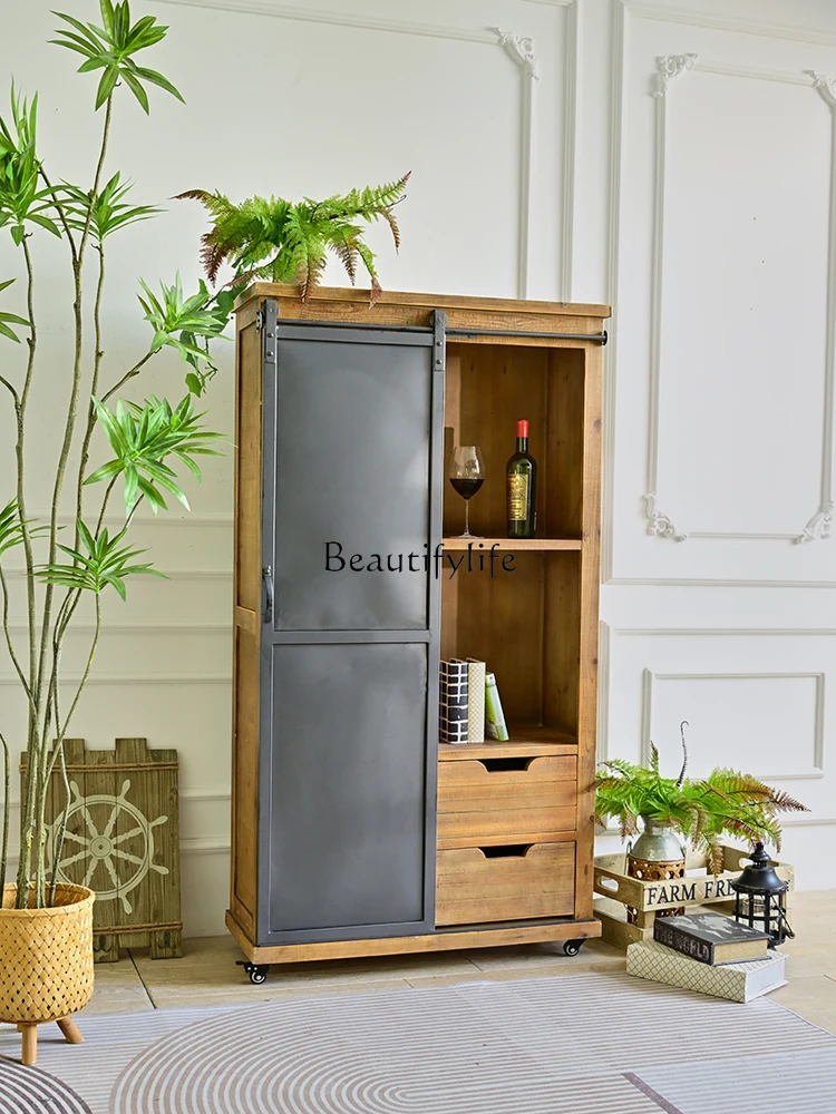 American solid wood dining side cabinet, locker, industrial style retro restaurant, tea table, small wine cabinet