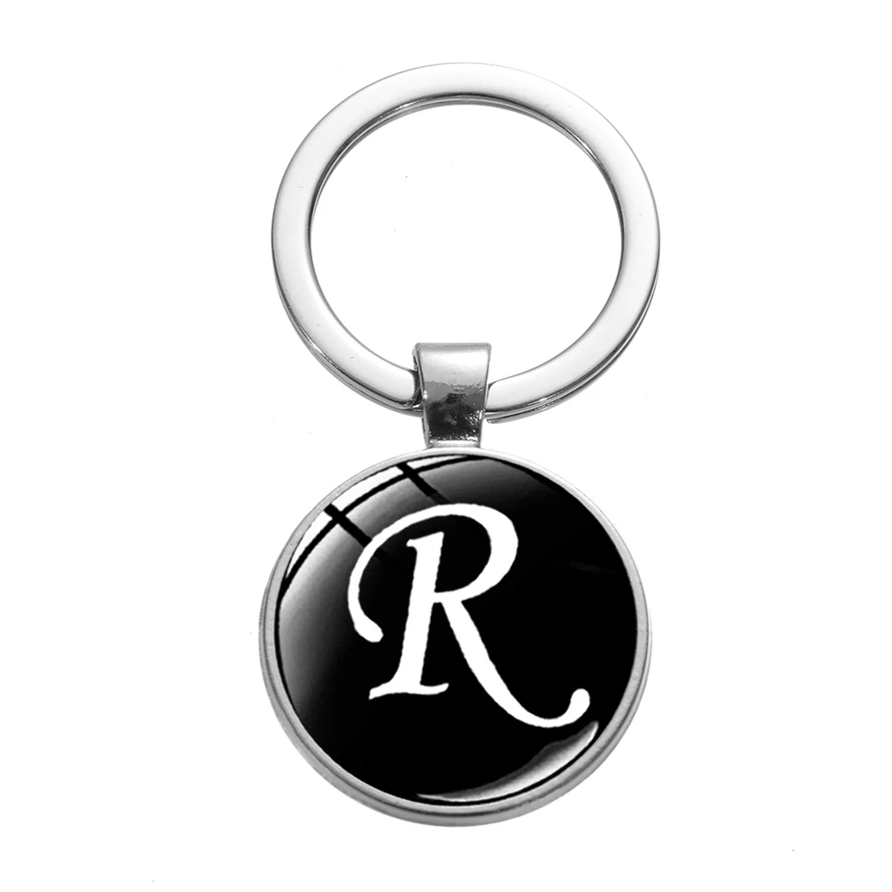 A-Z Initial Name Keychain For Women Man 26 English Letters Glass Round Charm Key Ring Bag Ornament Car Key Chain Accessories