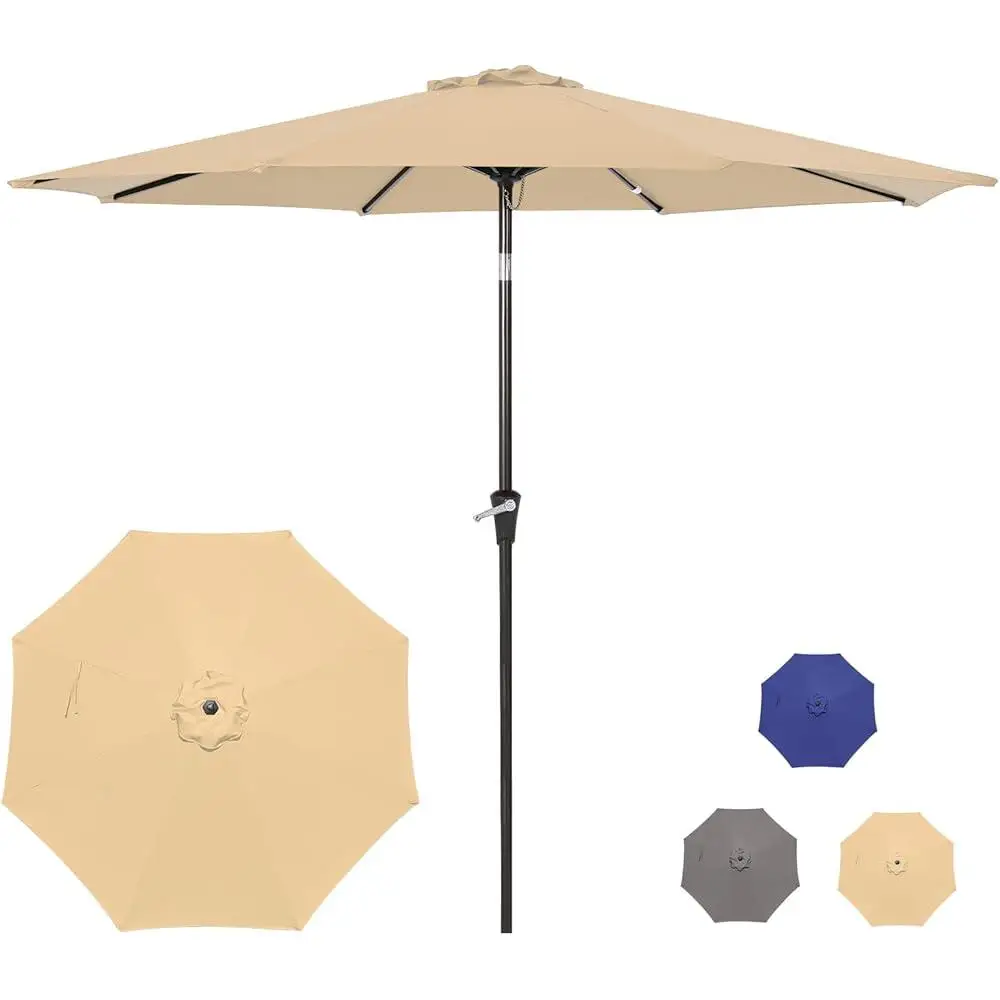 9フィート 屋外用傘 クランク付き 簡単に傾斜可能 耐久性のあるフレーム 防水キャノピー 完璧なパティオデッキ ガーデンシェード