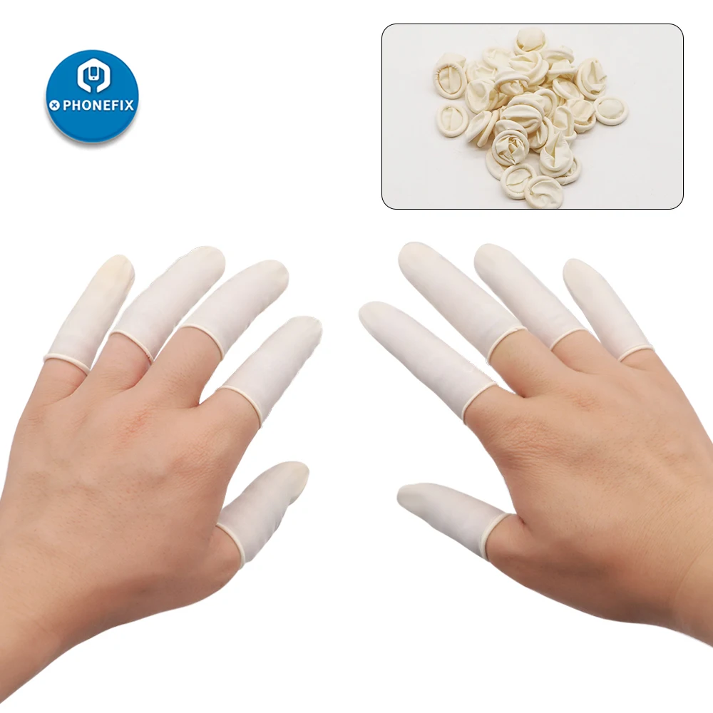 

100pcs Natural Rubber Latex Finger Cots Practical Design Disposable Gloves Fingertips Cover for Mobile Phone Repair