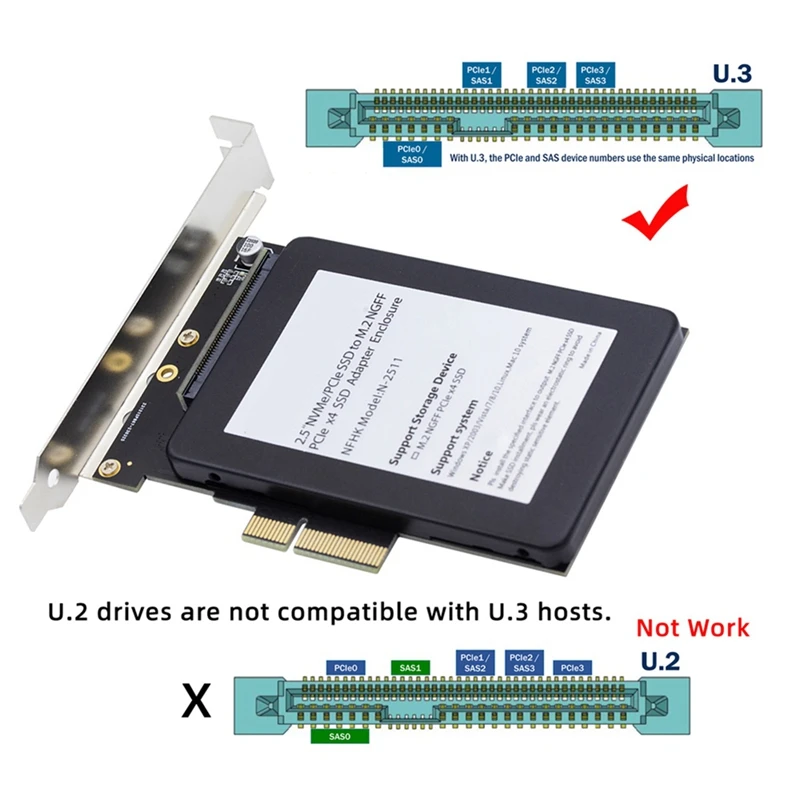 Adaptador host NVMe para placa-mãe, SSD PCIe, Kit U3, SFF-8639 para PCI-E 4.0 X4, PM1735
