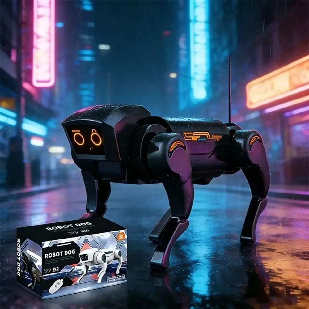 Electric RC Robot Dog Toy Science Teaching Mechanical Design Sound-activated Robot Black White Remote Control Toy