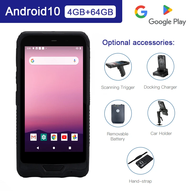 GMS Google Q66 Handheld PDA NFC 6inch 4G LTE Android 10.0 OS 8 Core Rugged Tablet with NFC,1D / 2D Honeywell Barcode Scanner