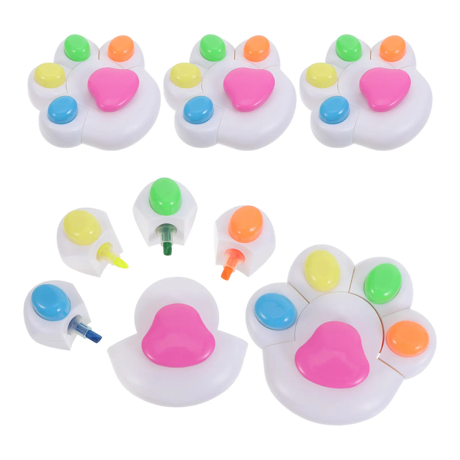 

5Pcs Mini Cat Paw Highlighters Assorted Colors Cute Kawaii Neon Marker Pens for School Study Notes Annotation Highlighters