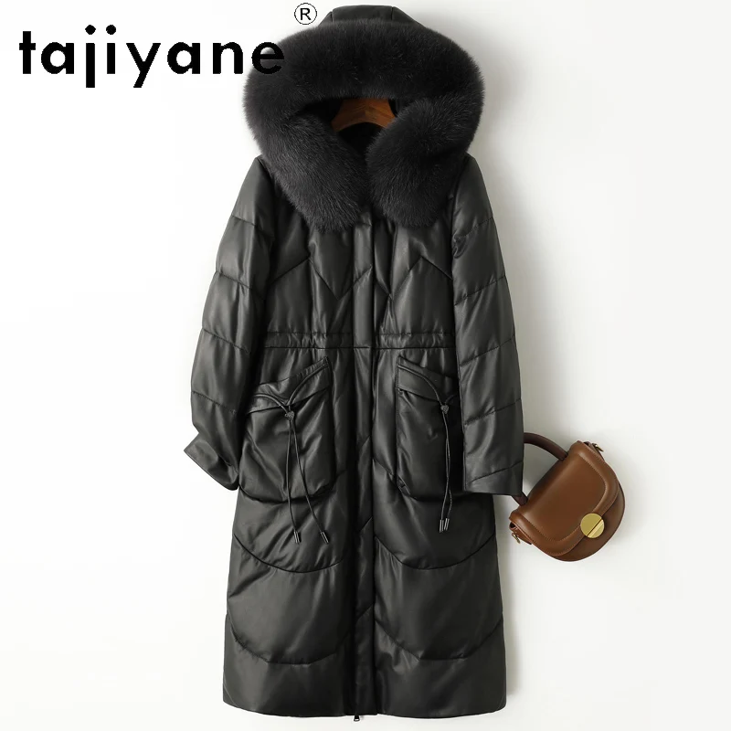 TAJIYANE Echter Schaffell-Daunenmantel für Damen, warme lange Pufferjacken, hochwertige Echtlederjacke, Winter-Frau-Kleidung, 2025, Mohamed Alla Allaidad