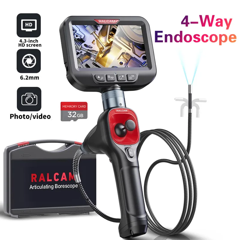 

6mm720 Degrees All Way Steering Industrial Endoscope for Car Pipe Inspection Sewer Camera Borescope With 4.3 Inch HD Screen
