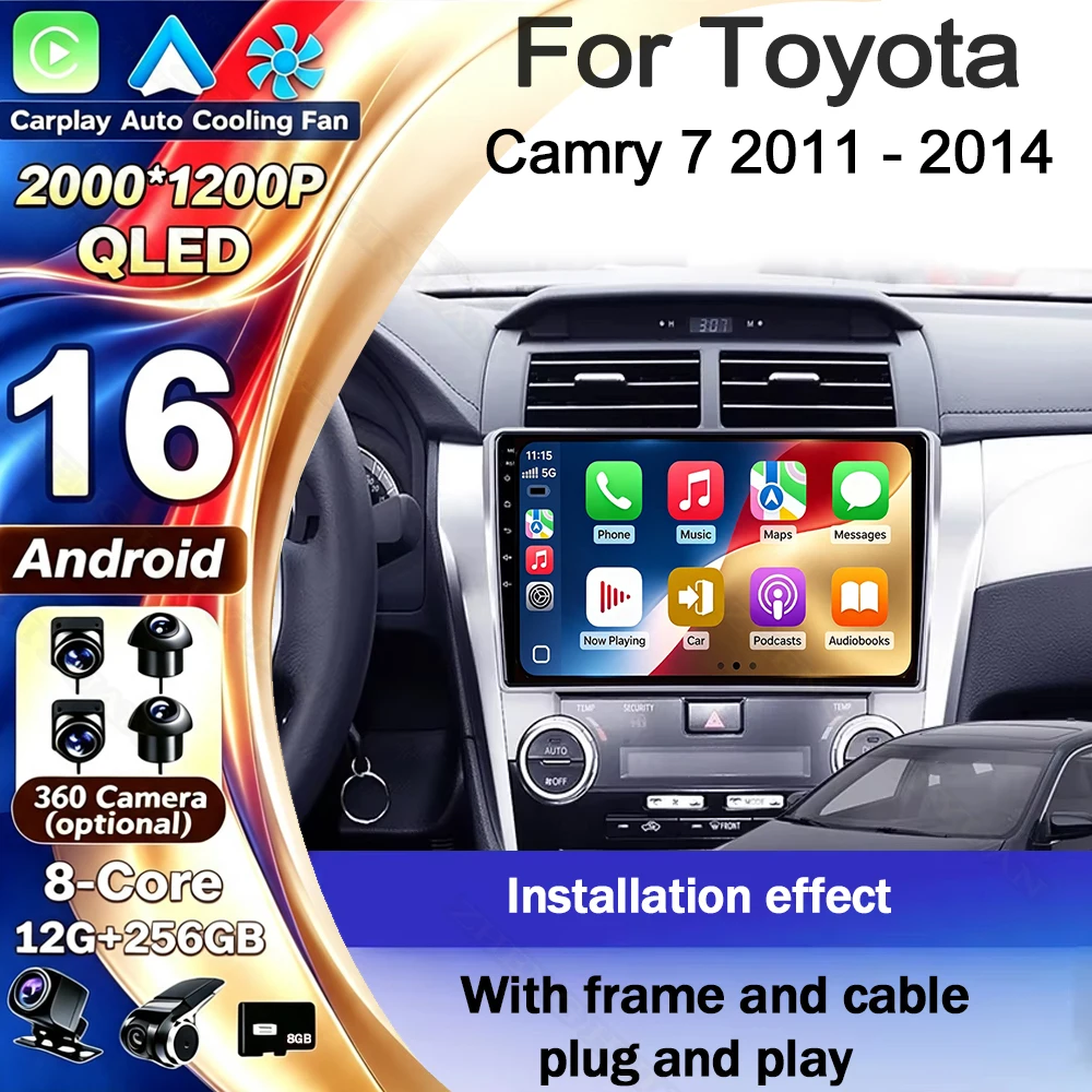 Android 16 For Toyota Camry 7 2011 - 2014 CarPlay Android Auto Car Radio Stereo GPS Navigation Multimedia Player Wireless WIFI