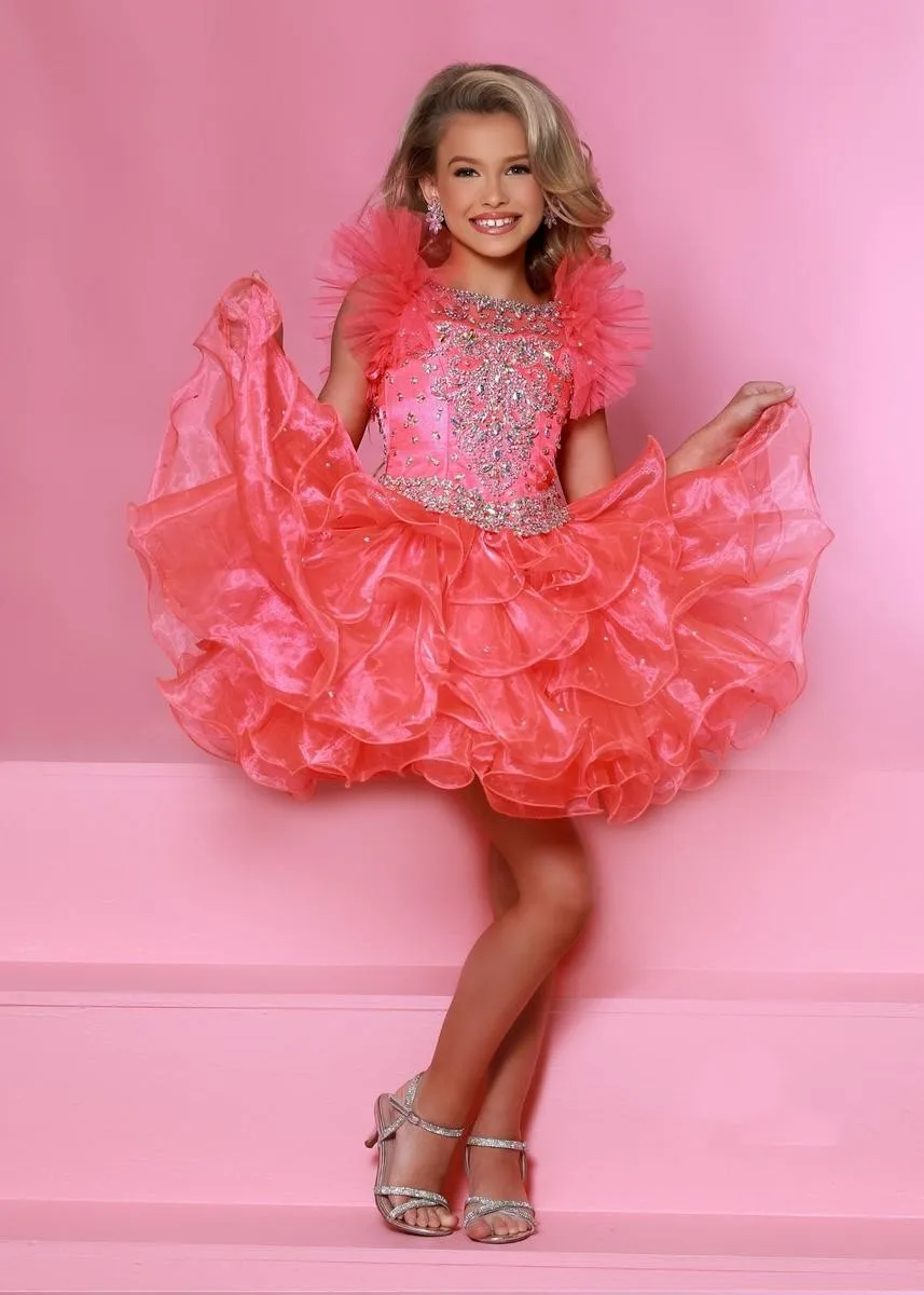 Ruffled Girls Pageant Dresses Ball Gown Short Mini Organza Beaded Flower Girl Dresses For Weddings Little Baby Kids Tutu