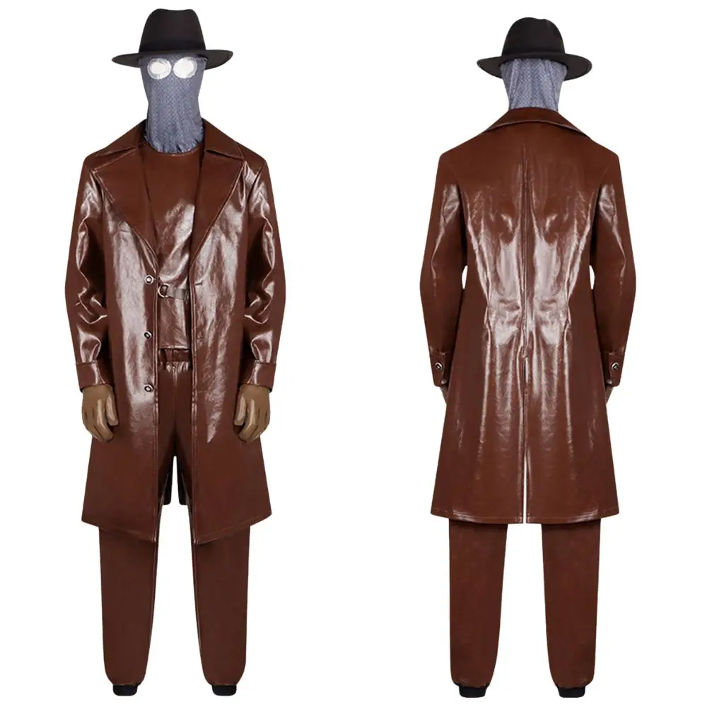 

Spider Noir Cosplay Peter Parker Costume for Adult Men Leather Uniform Jacket Coat Hat Masks Roleplay Halloween Carnival Suit