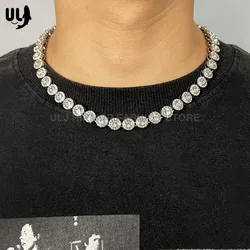 ULJ Hip Hop Iced Out New 10mm Round Bling Rhinestone Cuban Tennis Chain Choker Jewelry Necklace  For Men Women