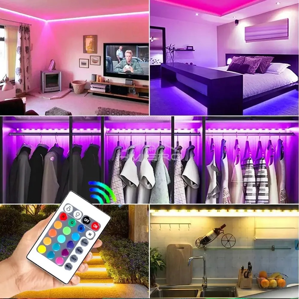 RGB Led Light Strip 2835 Wall Lamp 5M 10M Neon Flexible Ribbon Stripe DC 12V Diode Tape 24Key Controller Color For TV Backlight