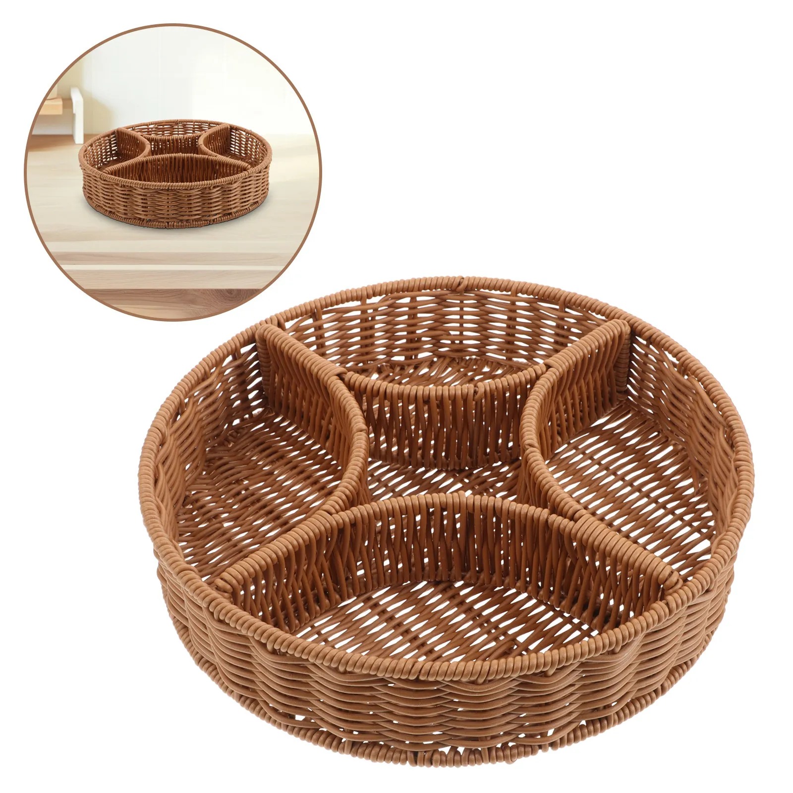 

Multipurpose Woven Fruit Basket Imitation Rattan Divider Design for Kitchen Pantry Office Fresh Fruit Vegetable Snack Candy