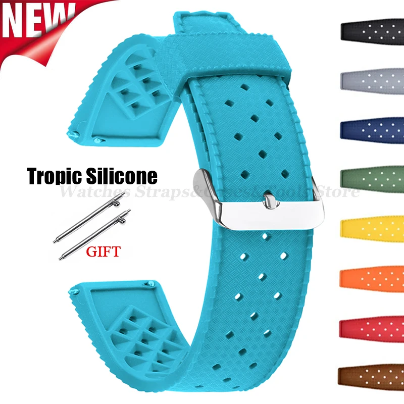 Premium Grade Tropic Silicone Watch Strap 20mm 22mm For Seiko For Oris For Omega Quick Release Diving Waterproof Rubber Bracelet