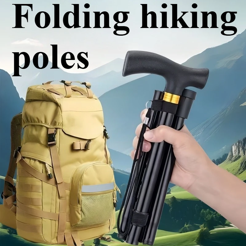 

Outdoor Camping Foldable Aluminum Alloy Telescopic Cane Multifunctional and Lightweight Hiking Cane for Elderly People