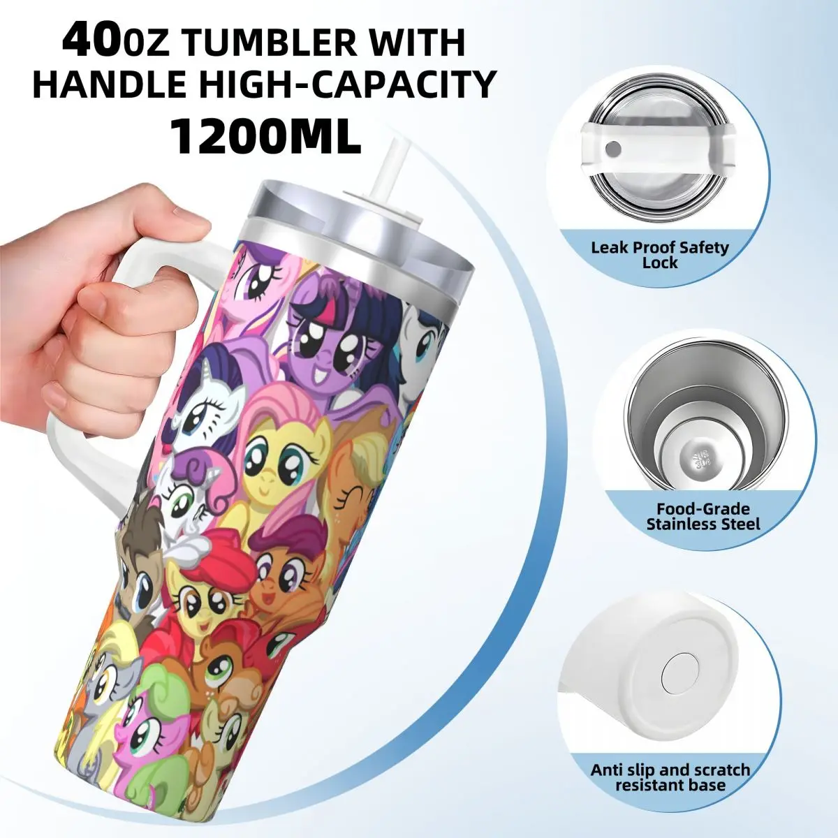 My Little Pony Collages Tumbler Hot Drinks Water Bottle Portable Stainless Steel Thermal Mug Custom Camping Mugs Cup