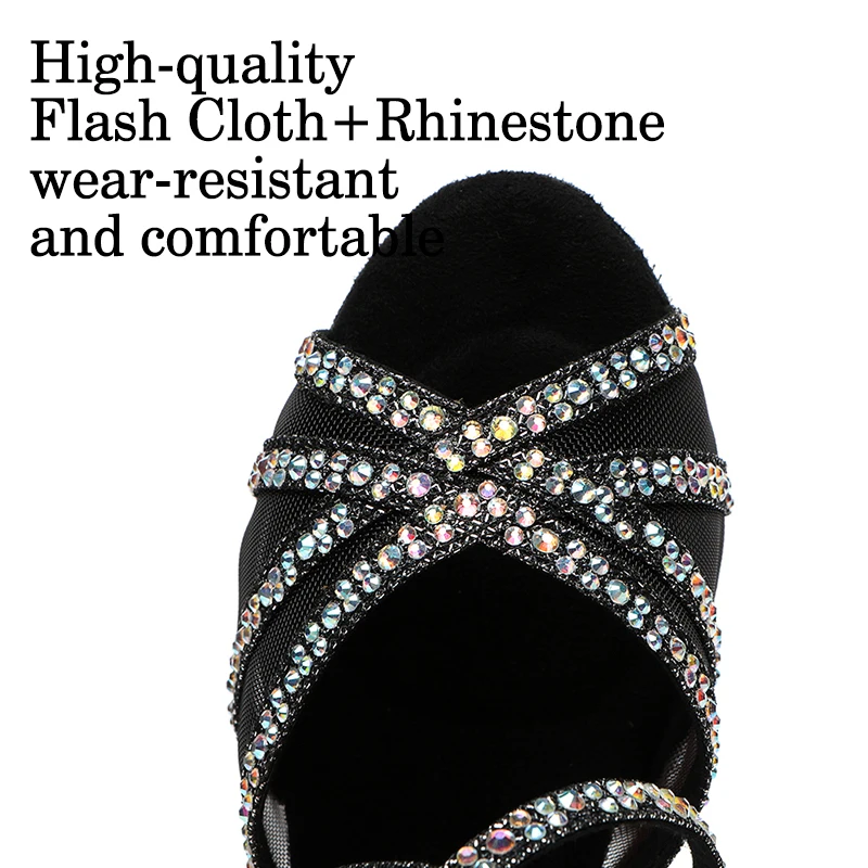 DKZSYIM Rhinestone Women Latin Dance Shoes Latin Salsa Girl Dancing Shoes Black Shiny Ballroom Dance Shoes For Girls Ladies - Image 4