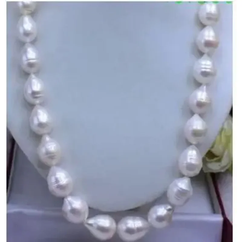 

Women Gift Freshwater women's jewelry Solid Gold Cultured Pearl HUGE 10-12MM WHITE BAROQUE PEARL NECKLACE 85CM 34"