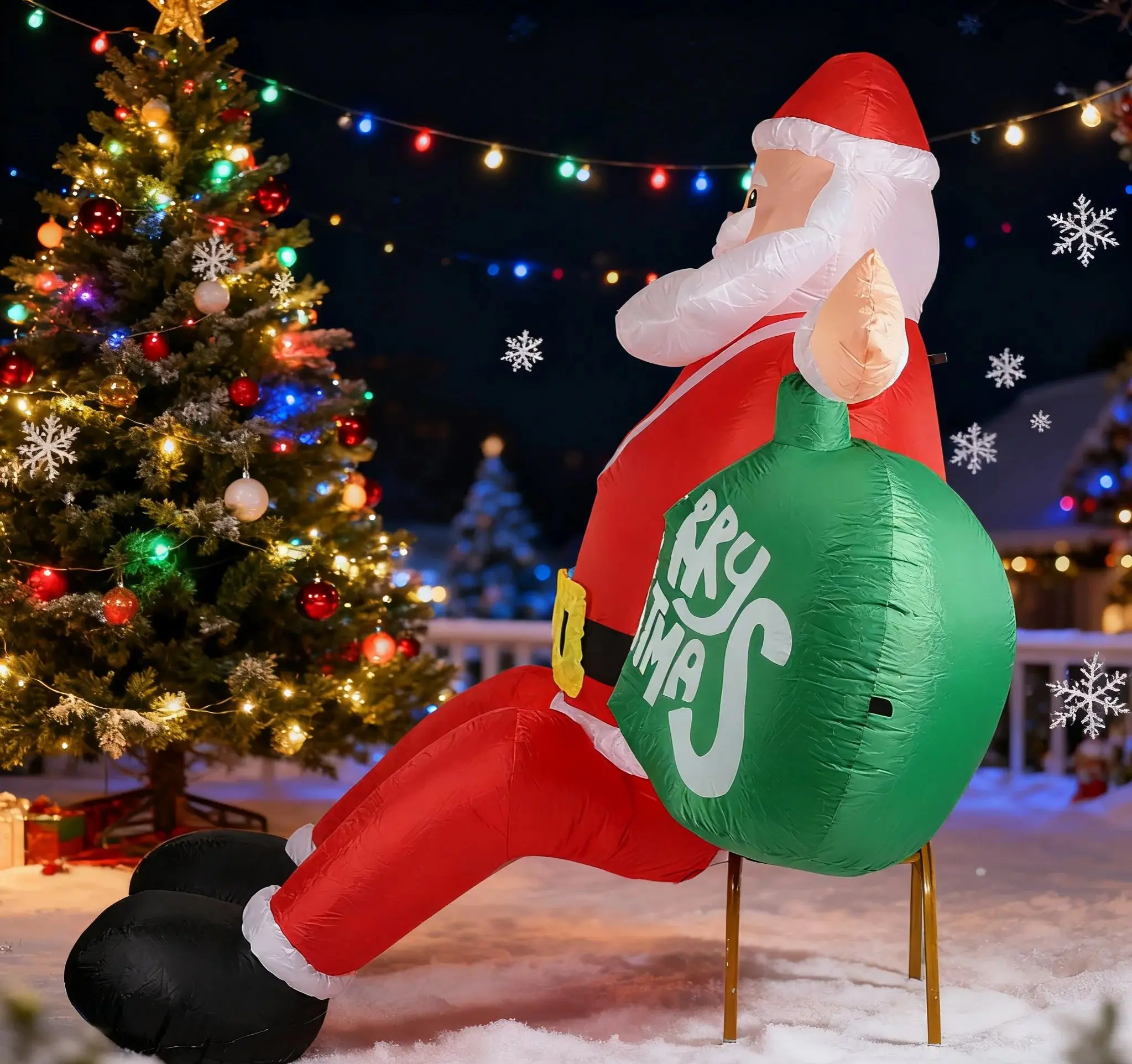 

Надувное рождественское украшение Санта-Клаус, сидящий в зеленой сумке, идеально подходит для сада, двора, декоративная надувная модель