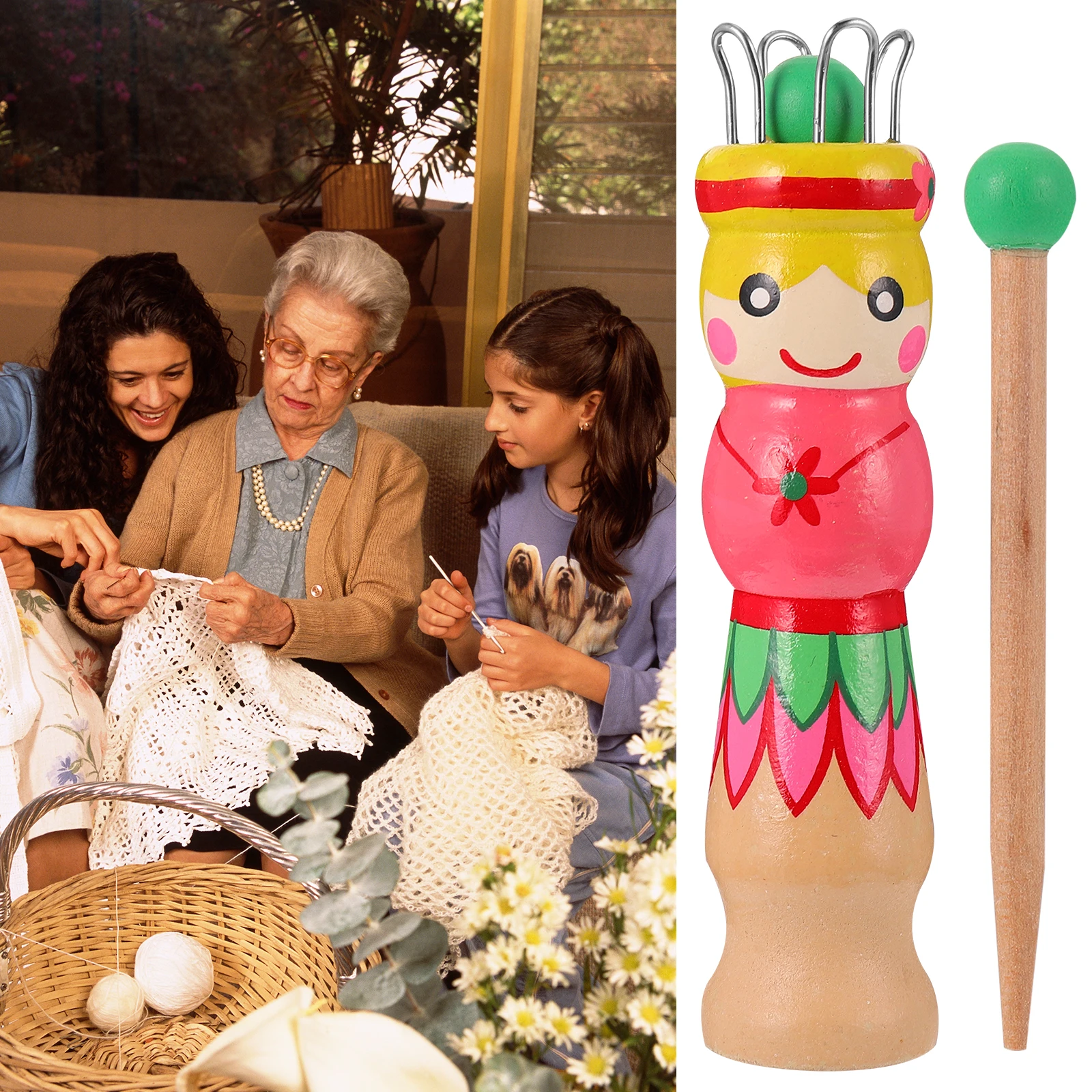 

Wooden Knitting Craft Maker DIY Tools Hook Spool Supplies Yarn Child Toy Wool Cotton Synthetics Beginner Friendly