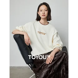 TOYOUTH Women Sweatshirt 2024 Spring New Maillard Style Fake Two Piece O Neck Patchwork Casual Pullover Tops