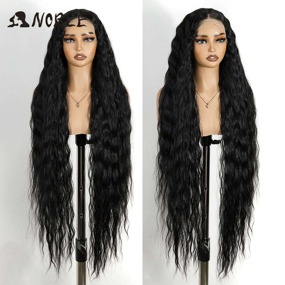 Noble cosplay Synthetic Lace Front Wigs For Women Long 40 Inch Bohemian Curly Lace Frontal Wig Black 13x4 Free Part Lace Wigs
