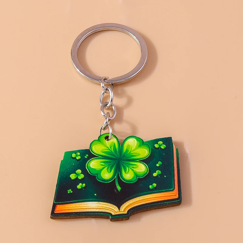 Fashion Wooden Lucky Clover Keychain Charms Shamrock Key Ring for Women Girl Handbag Pendants DIY St. Patrick\'s Day Jewelry Gift