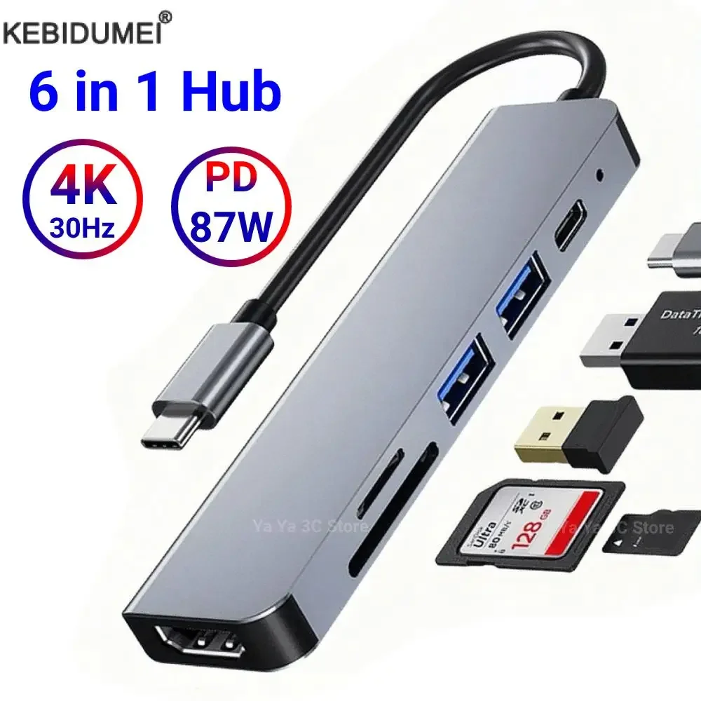 USB C 허브 도킹 스테이션 C타입-HDMI 호환, SD TF USB 3.0 2.0, PD87W, 맥북, 아이패드, 화웨이, 삼성폰용, 4K, 30Hz