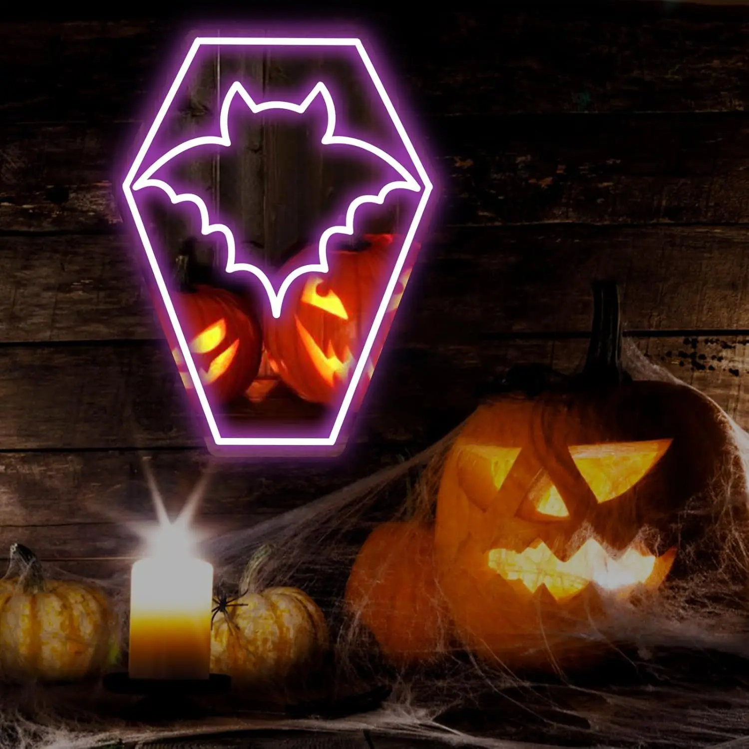 Coffin Bat LED Neon Light - USB Powered, With Dimmer, Adjustable Brightness, Perfect for Halloween Decor, Themed Parties
