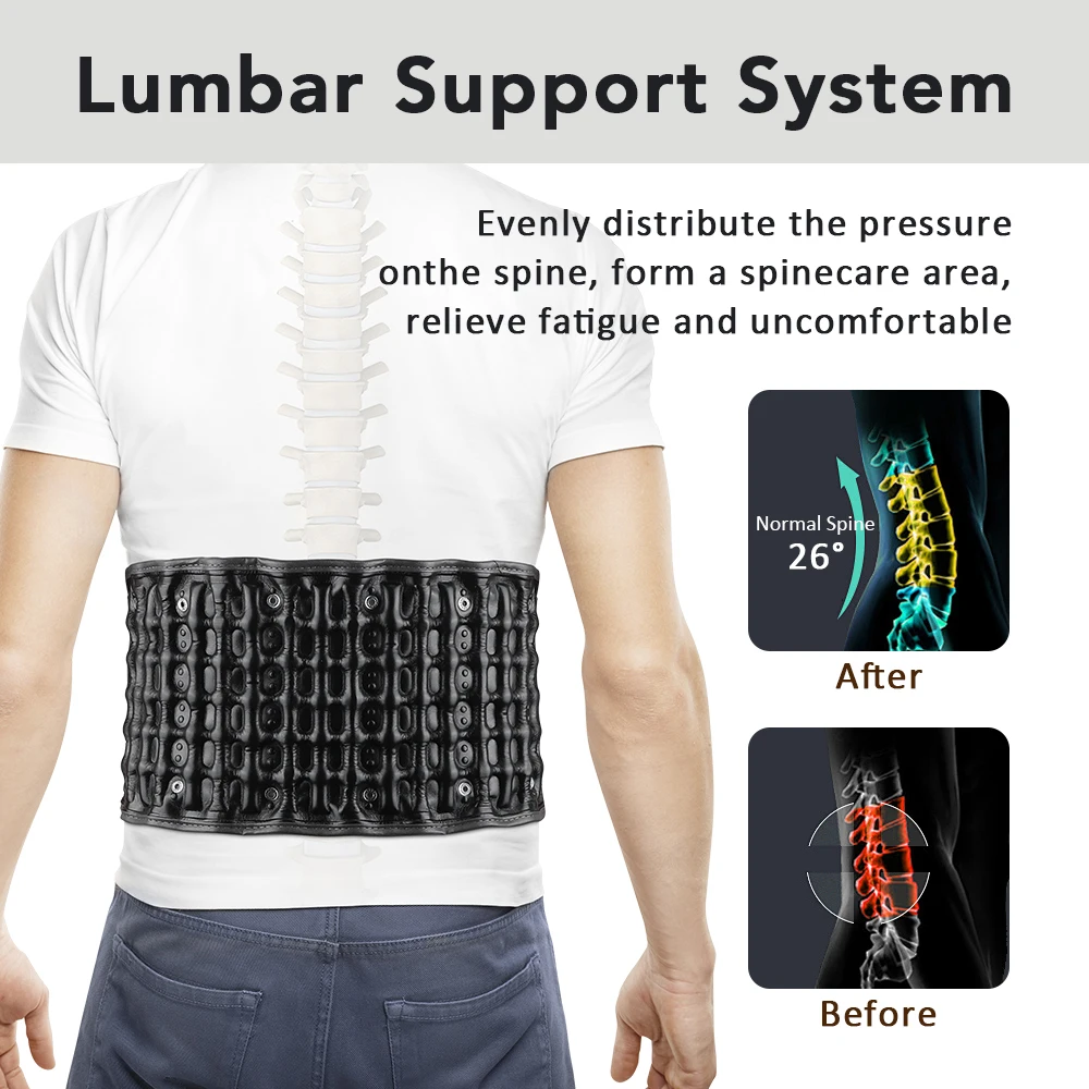Waist Lumbar Support Belt with Air Pump Adjustable Back Brace for Work Sciatica Spinal Decompression Air Traction Strap Office