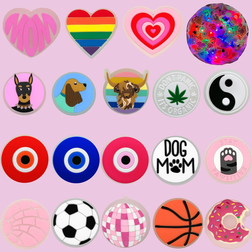 1 Uds. De accesorios luminosos para zapatos LED, alfileres, Donut, perros, mamá, Tai Chi, decoraciones brillantes para zapatos, regalos para niños