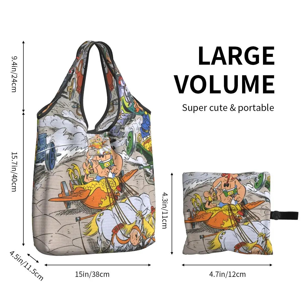 Asterix And Obelix Dogmatix Portable Tote Shopping Bags Reusable Shopper Bag Groceries Handbag Shoulder Bag