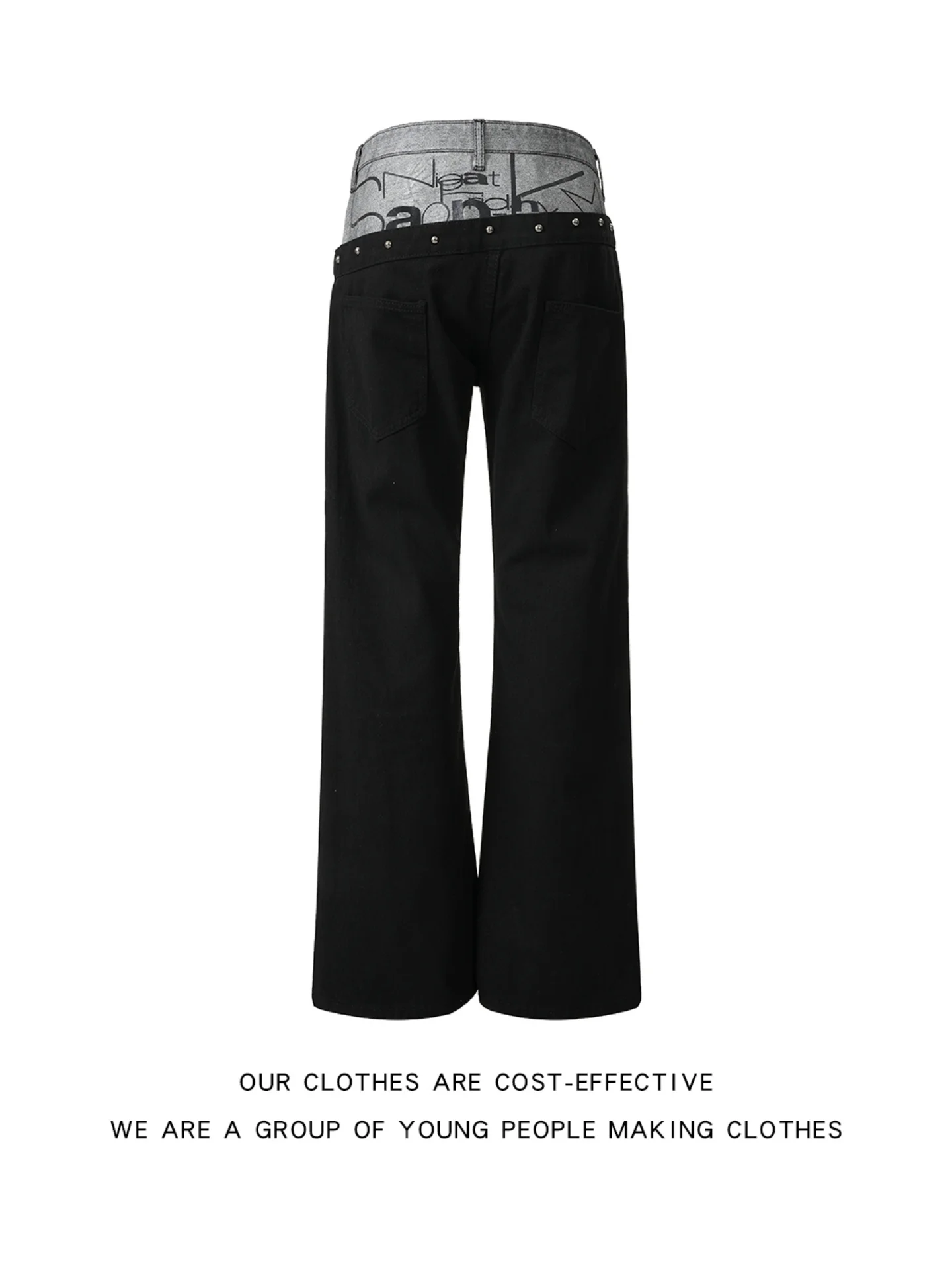 American Retro Color Block Double Waist Head Men's Jeans High Street Vibe Washed Straight Loose Slimming Knife  Flared Pants