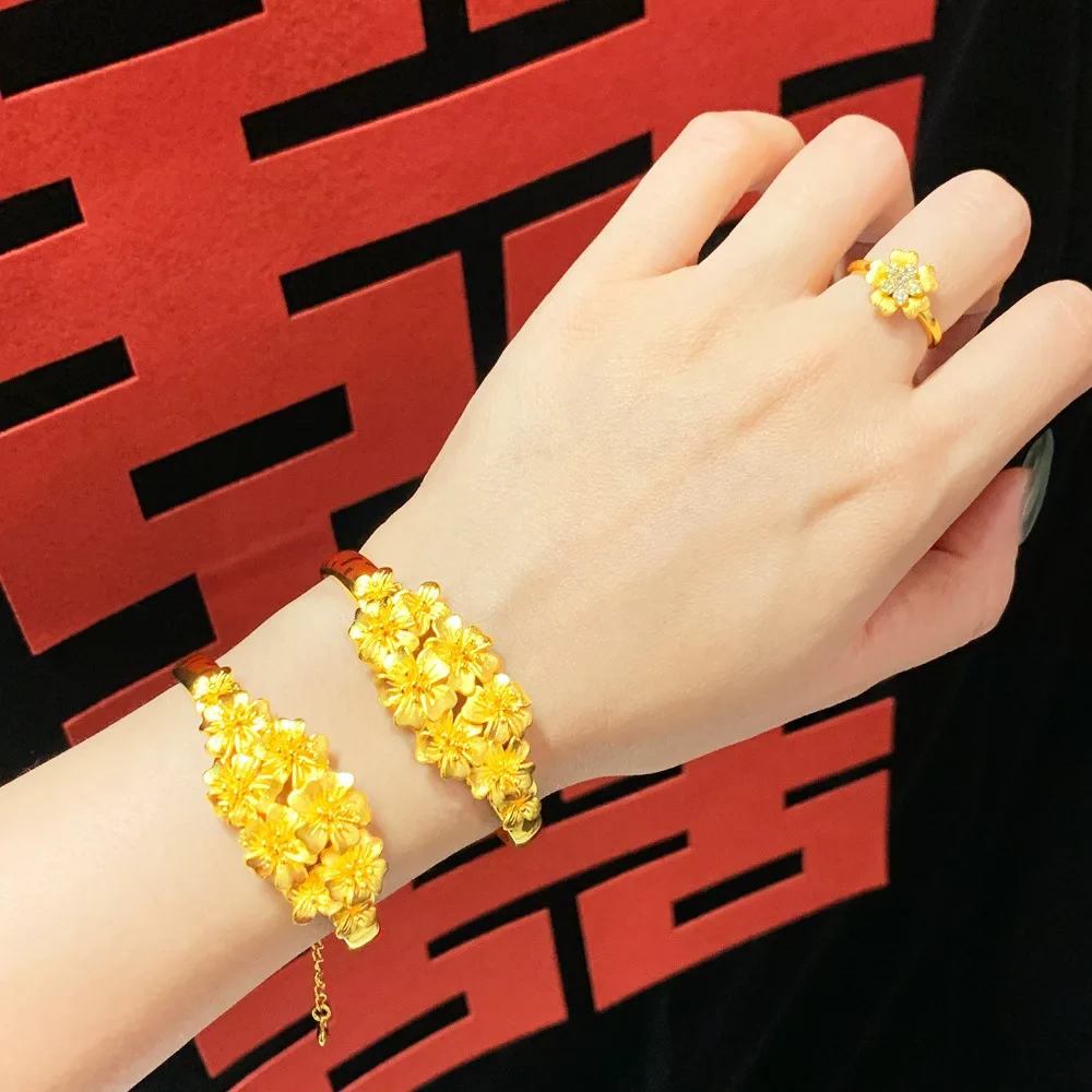 Flowers open bracelet temperament wedding flower bracelet female style 9999gold