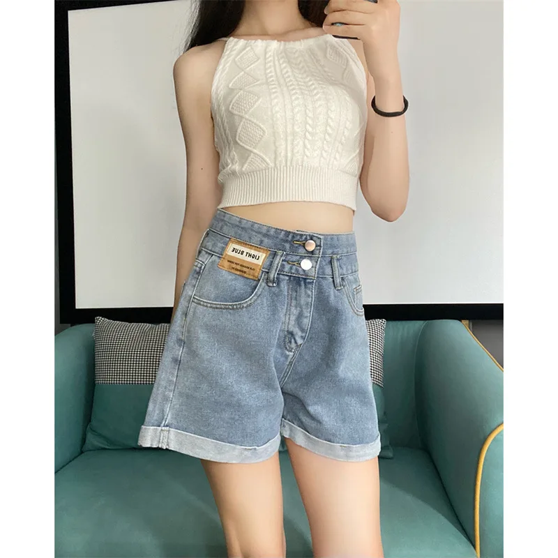 

Versatile High Waist A-Line Short Jeans Women's Summer Hot Sale Of The Season Slimming Wide Leg Hot Pants Korean Version Denim