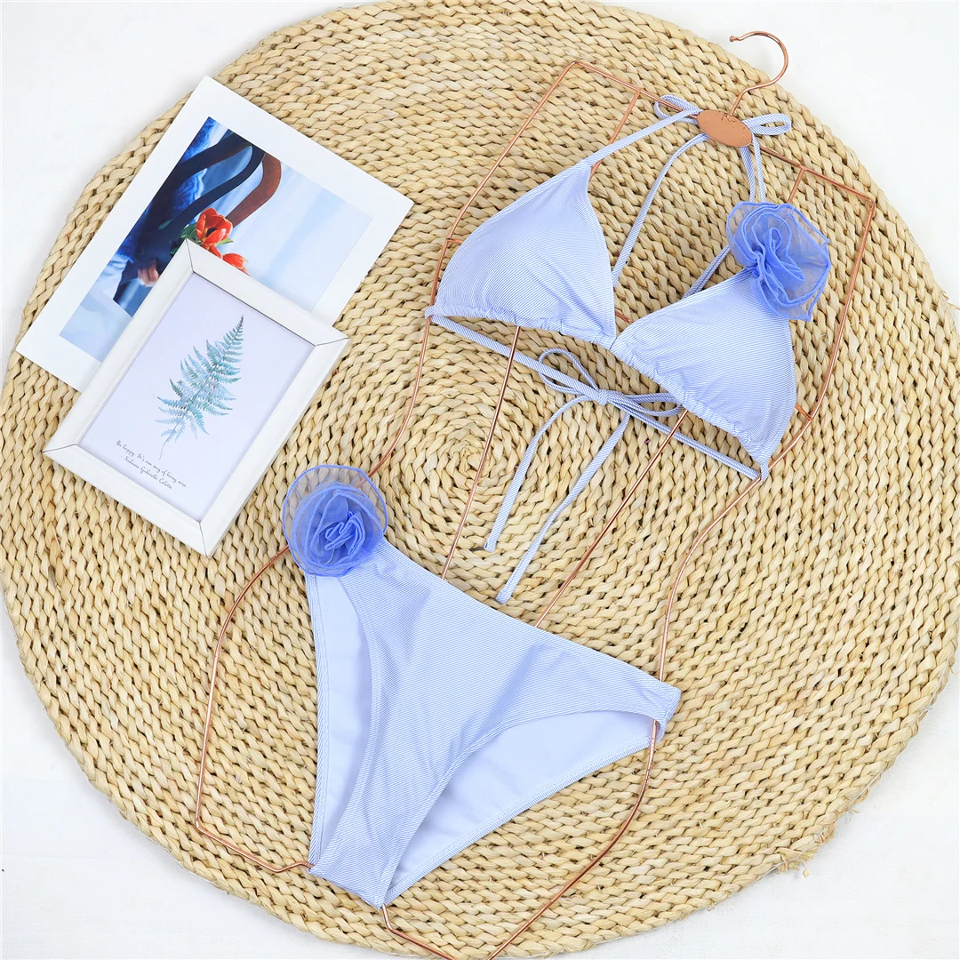 3D-Blumen-Neckholder-Bikini, Damen-Badeanzug, zweiteiliges Bikini-Set, weiblicher Badeanzug, brasilianischer, gepolsterter Badeanzug, Badebekleidung, Schwimmanzug V6391 – Detail 8