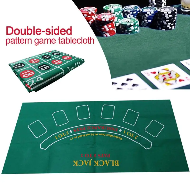 Double-Sided Poker Game Mat Craps Table & Blackjack Casino Felt Roll-up Casino Roulette Tabletop Mat For Party Bar Board Game