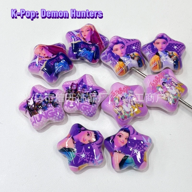 

Мультфильм аниме K-Pop: Охотники на демонов бусины с пентаграммой и принтом ручной работы Kawaii ювелирные изделия брелки кулон аксессуары материалы