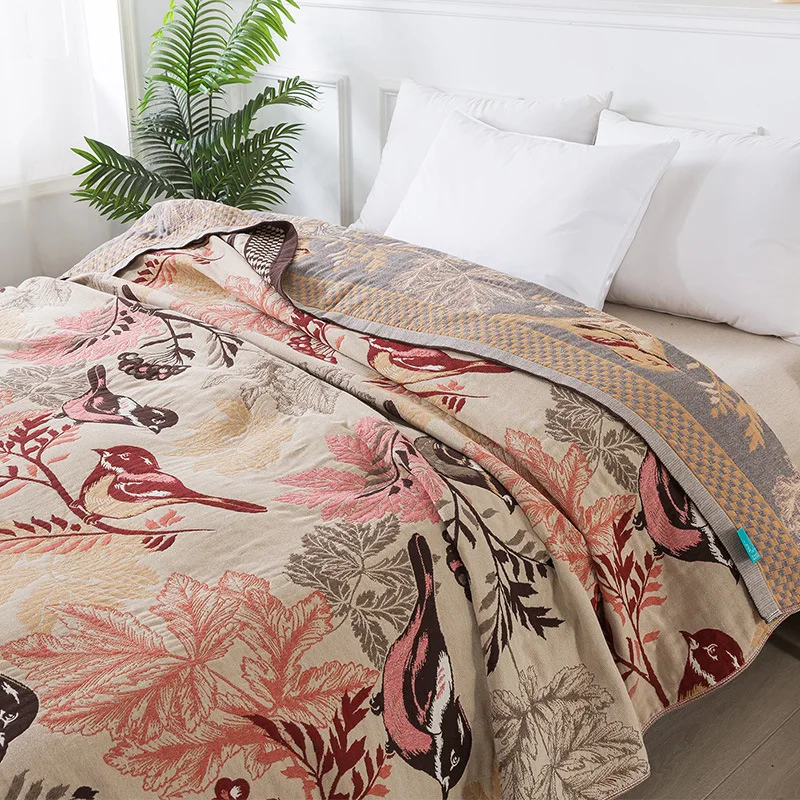 Reversible Pink Birds Washed Cotton Bedspread