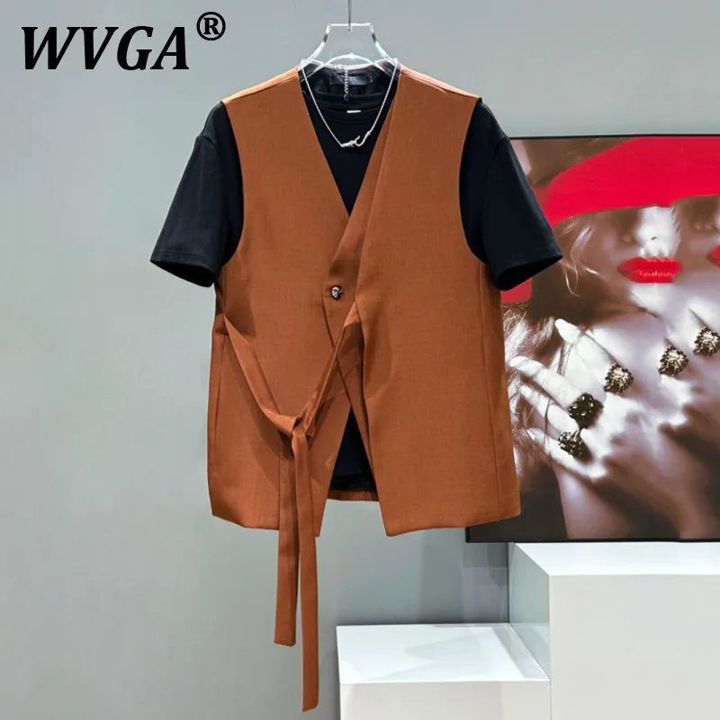 

WVGA Spring Autumn New Men Tide High Street Original Design V-Neck Blazer Vest Punk Niche Chic Casual Korean Waistcoat Ins W8379