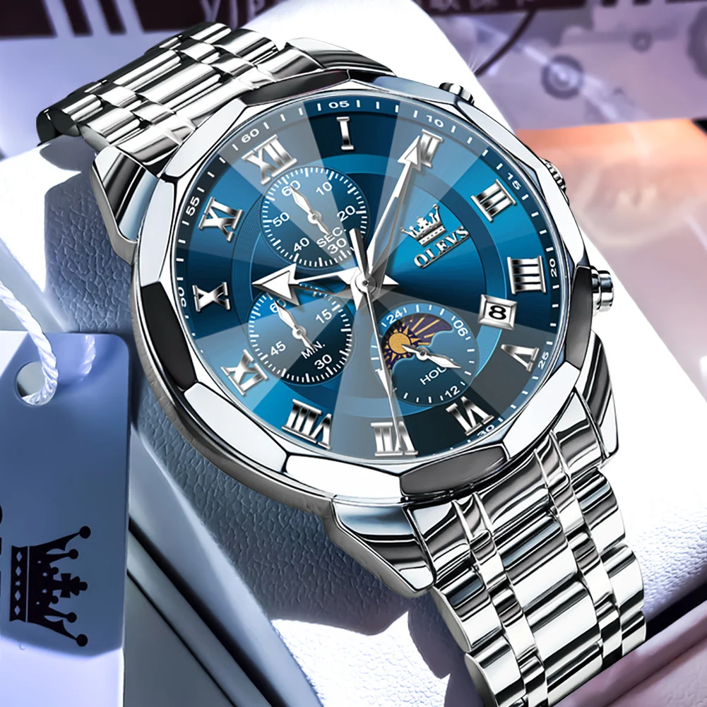 

OLEVS мужские часы Date Week модные часы мужские оригинальные водонепроницаемые немеханические светящиеся хронограф календарь кварцевые наручные часы