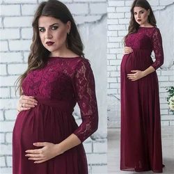 Vestido de maternidad para mujer embarazada, ropa de embarazo, manga larga, encaje, fiesta, maxivestido, accesorios de fotografía, 2021