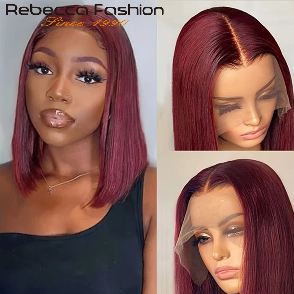 Rebecca Short Straight Bob Human Hair Lace Wig For Women Brazilian Remy Hair Middle Part Lace Easy Wear T Part Lace Wigs