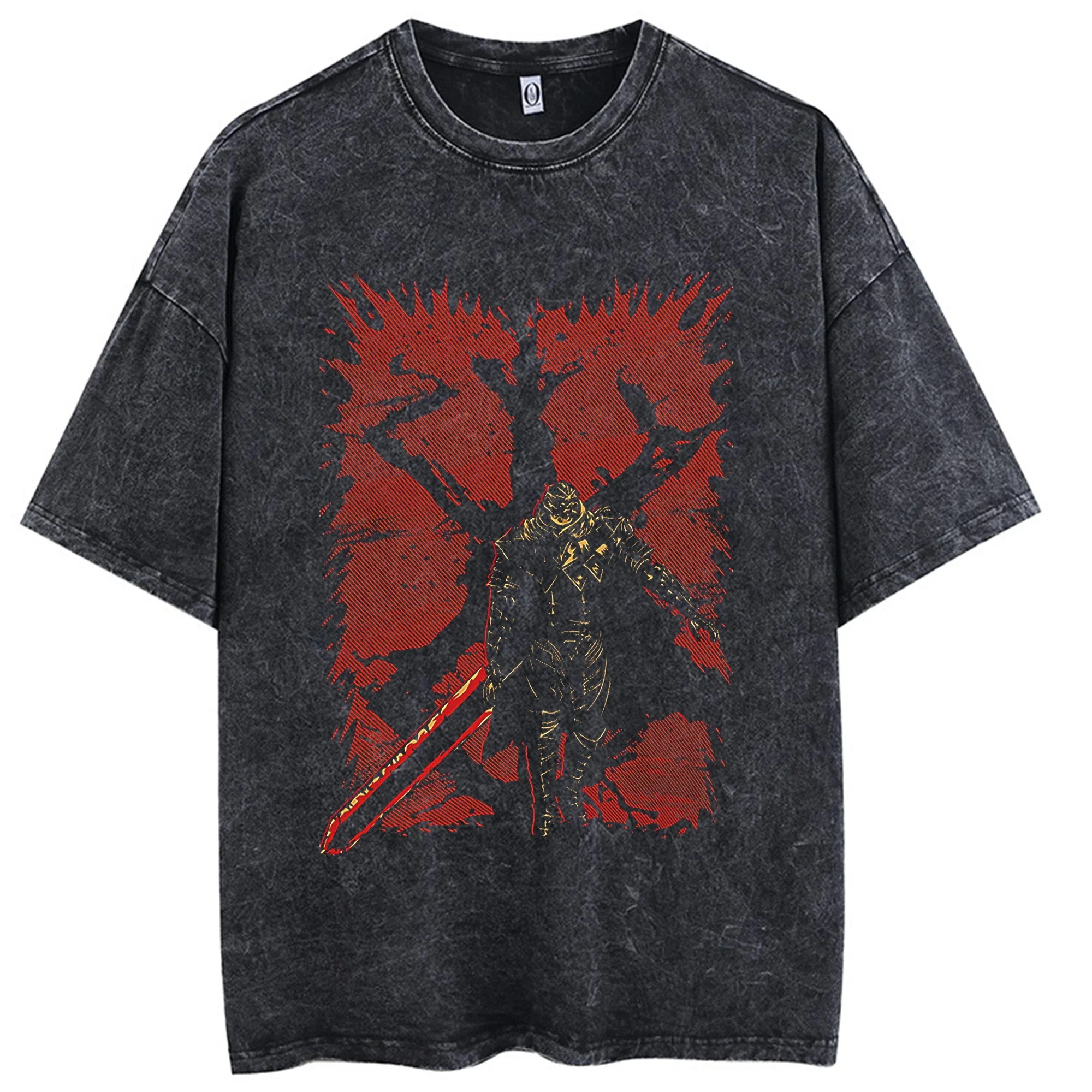 Camiseta lavada con estampado de Anime Berserk Guts, camisetas de algodón de alta calidad para hombre, camiseta Vintage de calle de gran tamaño, camiseta Harajuku para hombre