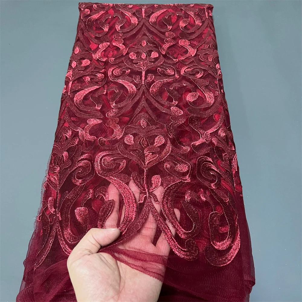 

2025 African Nigerian Tulle Lace Fabric for Dress Sewing High Quality Damask Polish Luxe laceCotton Wedding Party ZJ083 5Yard