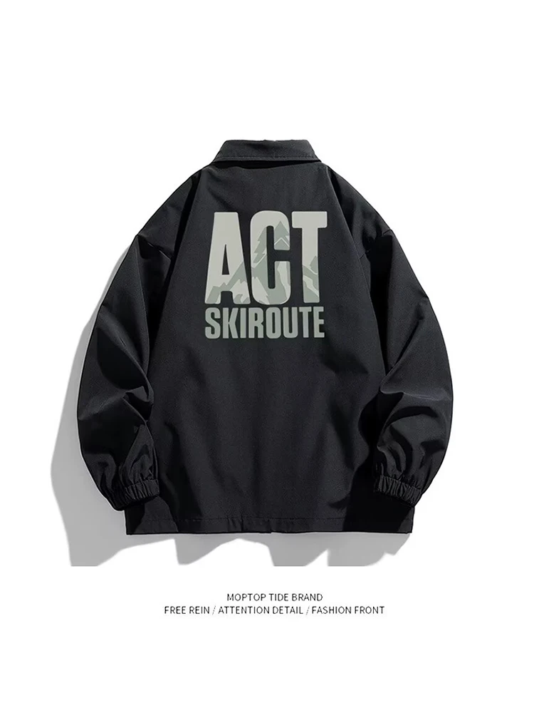 

Ретро-куртка в американском стиле, весенне-осенняя, базовая, с принтом логотипа, с отложным воротником, универсальная, модная, молодежная, из полиэстера