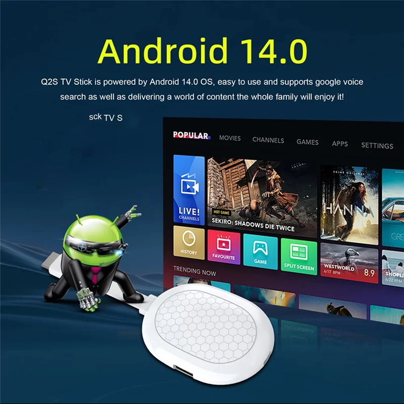 ABGI-Android 14 Allwinner H313 TV Stick BOX Q2S Dongle مع Wifi6 BT5.0 8K، جهاز تحكم صوتي متضمن لجوجل ليوتيوب